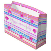 Gepersonaliseerde Moederdag Floral Stripe Gift Bag Groot Cadeauzakje (Achterkant Gekanteld)