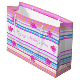 Gepersonaliseerde Moederdag Floral Stripe Gift Bag Groot Cadeauzakje
