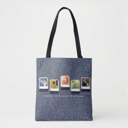 Gepersonaliseerde Moederdag Fotocollage Zilver Gri Tote Bag (Voorkant)