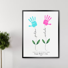 Gepersonaliseerde Moederdag Handafdruk bloem Art Poster