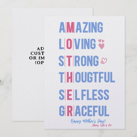 Gepersonaliseerde Moederdag Kaart Celebration Kaar (Voorkant / Achterkant)