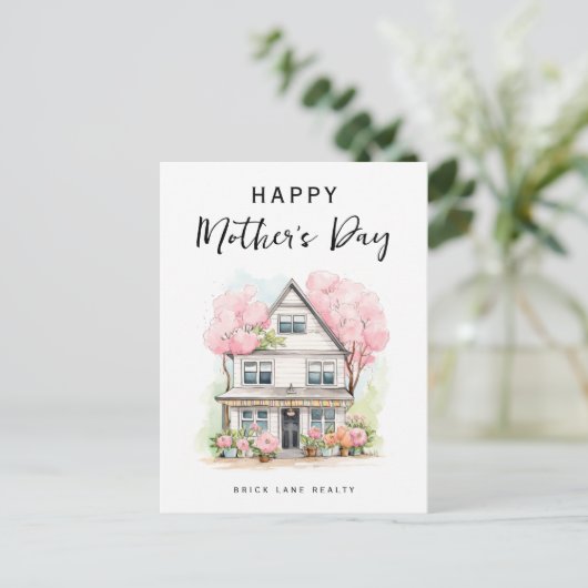 Gepersonaliseerde Moederdag Waterverf Huis Realty Feestdagenkaart (Staand voorkant)