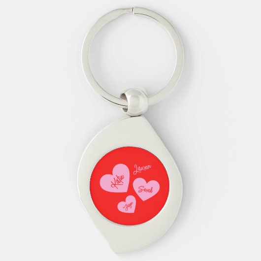 Gepersonaliseerde Moeders Harten Rood & Roze Sleutelhanger (Voorkant)