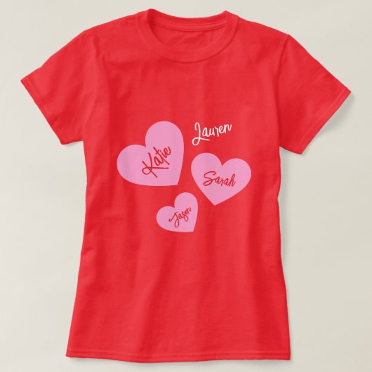 Gepersonaliseerde Moeders Harten Rood T-shirt (Design voorkant)