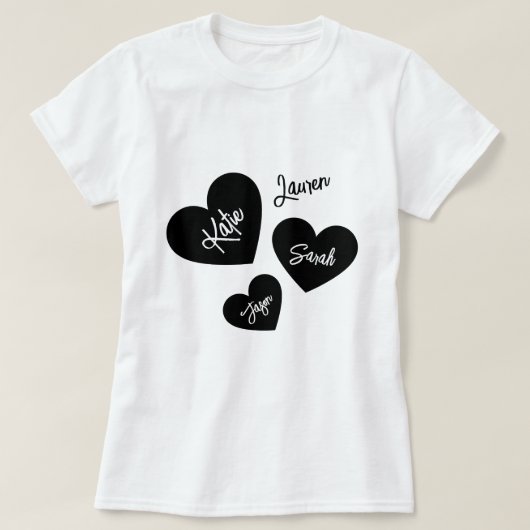 Gepersonaliseerde Moeders Harten Zwart & Wit T-shirt (Design voorkant)