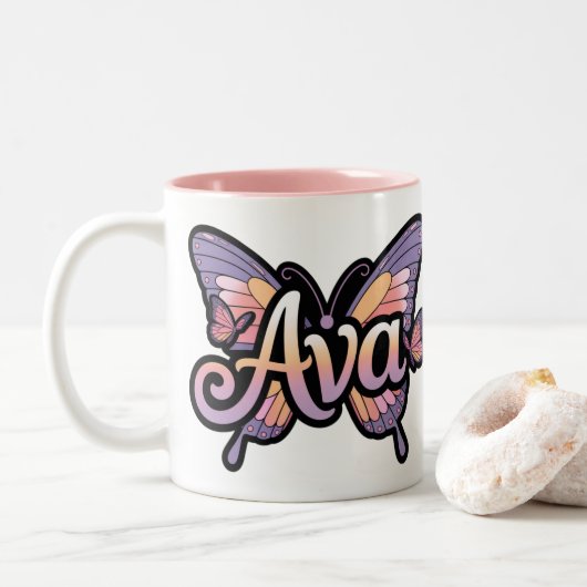 Gepersonaliseerde mok - Ava Butterfly Design Mok (Met donut)