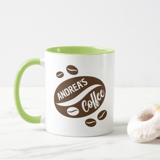 Gepersonaliseerde mok cadeau met koffie bonen ontw (Met donut)