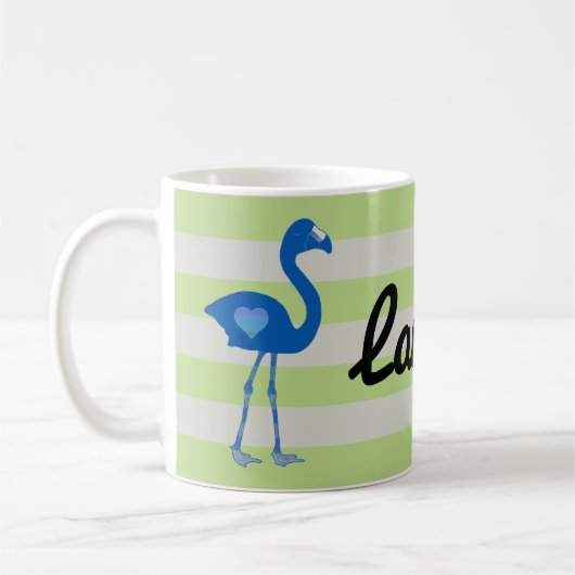 Gepersonaliseerde Mok Flamingo Hearts (Blue-Neon) (Links)