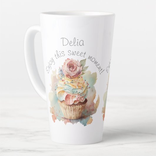 Gepersonaliseerde mok. Gift voor haar. Cupcake-mok Latte Mok (Linkerhoek)