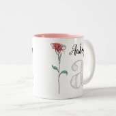 Gepersonaliseerde mok met naam, initiaal, roos (Voorkant rechts)