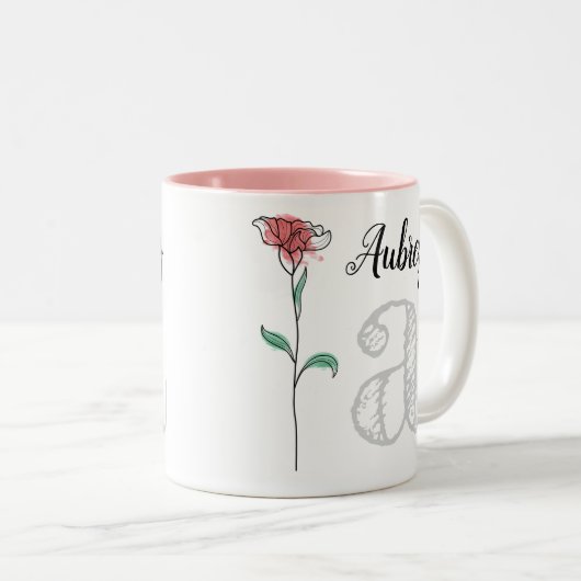 Gepersonaliseerde mok met naam, initiaal, roos (Voorkant rechts)