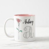 Gepersonaliseerde mok met naam, initiaal, roos (Links)
