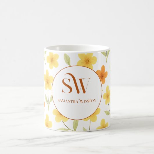 Gepersonaliseerde mok met Sinaasappel en gele bloe (Center)