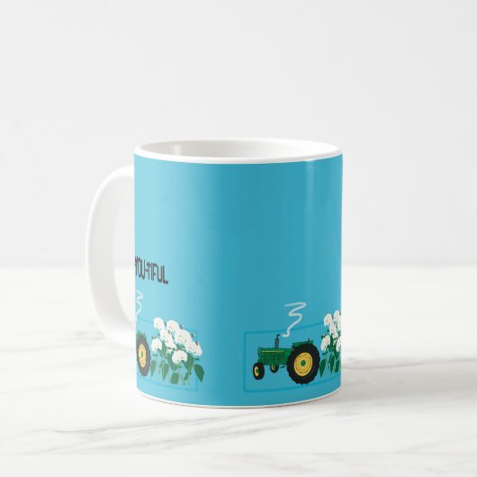 Gepersonaliseerde mok met tractor en hortensia's e (Voorkant links)