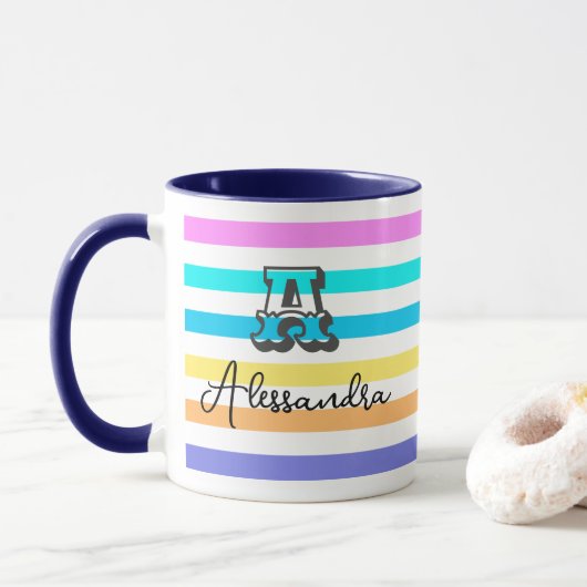 Gepersonaliseerde Mok van de Girly Rainbow Coffee (Met donut)