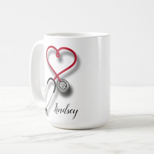 gepersonaliseerde mok van hartstethoscoop koffie (Voorkant links)