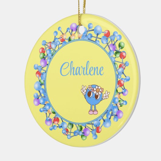 Gepersonaliseerde moleculen deeltjes Vredesatoom Keramisch Ornament (Links)