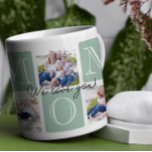 Gepersonaliseerde Mom Love 7 Fotocollage Koffiemok<br><div class="desc">Vier mama met een tijdloos en elegant ontwerp dat net zo speciaal is als zij! Deze fotocollage-mok beschrijft "MOM" in zachte pastelblokken en kadert je favoriete familiemomenten prachtig. Het delicate "We love you!" script voegt een oprechte touch toe, waardoor het de perfecte souvenir is voor haar ochtendkoffie of avondthee. Doordacht,...</div>