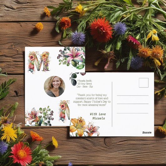 Gepersonaliseerde MOM Moederdag bloem Foto Briefkaart