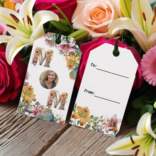 Gepersonaliseerde MOM Moederdag bloem Foto Cadeaulabel