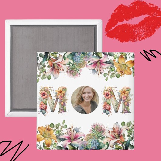 Gepersonaliseerde MOM Moederdag bloem Foto Magneet