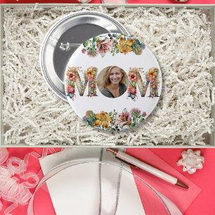 Gepersonaliseerde MOM Moederdag bloem Foto Ronde Button 5,7 Cm