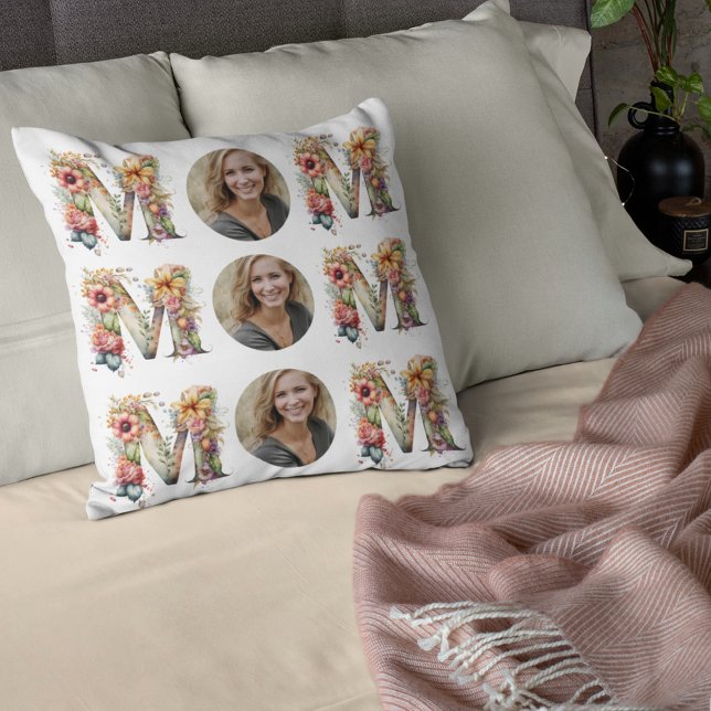Gepersonaliseerde MOM Moederdag Foto Kussen (Personalised MOM flowers Mothers Day Photo Throw Pillow)