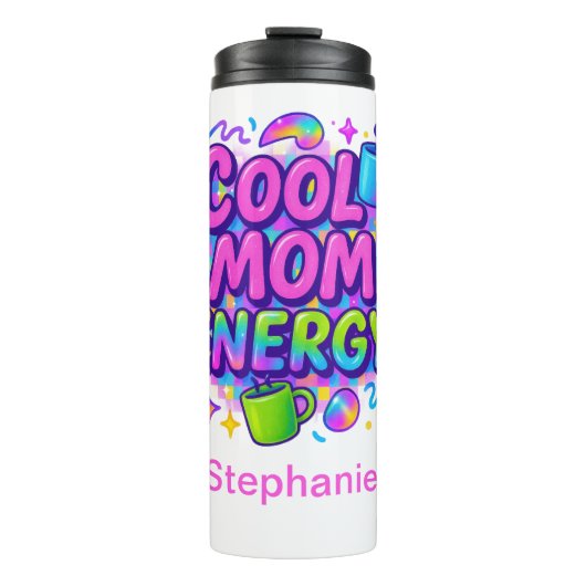 Gepersonaliseerde Mom Roze Blauw Bright Neon Gift Thermosbeker (Voorkant)