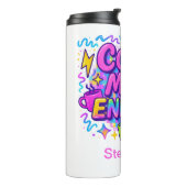 Gepersonaliseerde Mom Roze Blauw Bright Neon Gift Thermosbeker (Gedraaid links)