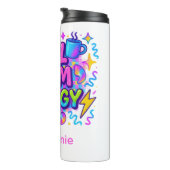 Gepersonaliseerde Mom Roze Blauw Bright Neon Gift Thermosbeker (Geroteerd rechts)