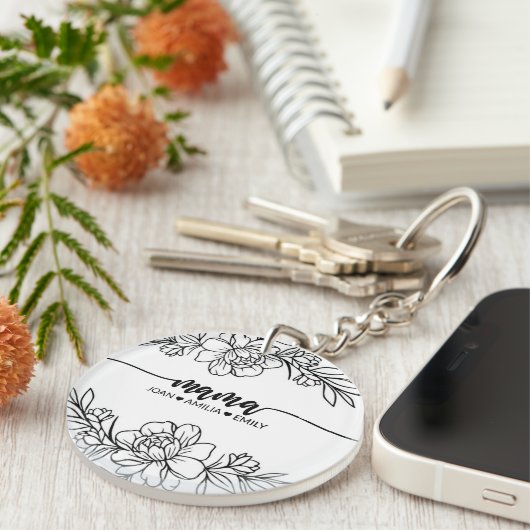 Gepersonaliseerde Mom's Blooming Love Floral Sleutelhanger (Voorkant Rechts)