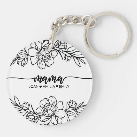 Gepersonaliseerde Mom's Blooming Love Floral Sleutelhanger (Achterkant)