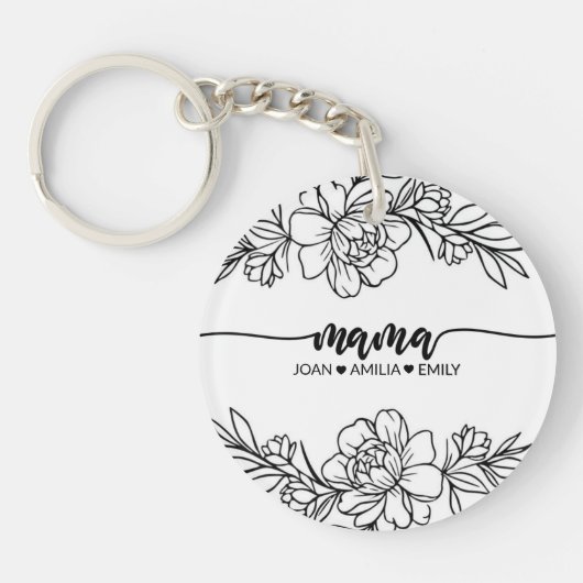 Gepersonaliseerde Mom's Blooming Love Floral Sleutelhanger (Voorkant)