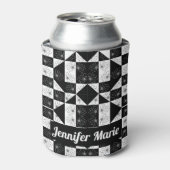 Gepersonaliseerde monochrome ingecheckte bloemdrie blikjeskoeler (Blikje Voorkant)