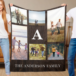 Gepersonaliseerde Monogram 6 Fotocollage Fleece Deken