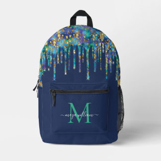 Gepersonaliseerde monogram blauwe agaat glitter bedrukte rugzak