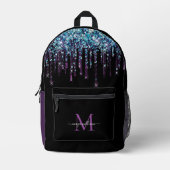 Gepersonaliseerde monogram blauwe agaat glitter bedrukte rugzak (Voorkant)