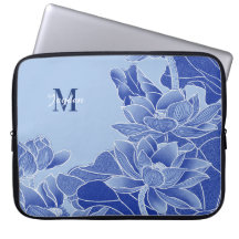 Gepersonaliseerde Monogram Blauwe Bloemen Lotus Ma