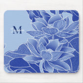 Gepersonaliseerde Monogram Blauwe Bloemen Lotus Ma Muismat (Voorkant)