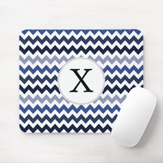 Gepersonaliseerde Monogram Blauwe Chevron Muismat (Met muis)