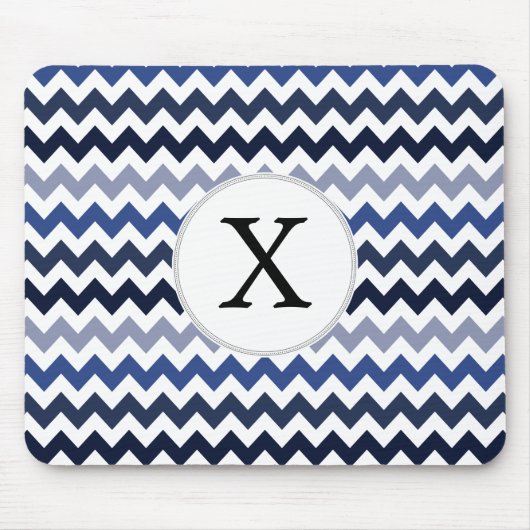 Gepersonaliseerde Monogram Blauwe Chevron Muismat (Voorkant)