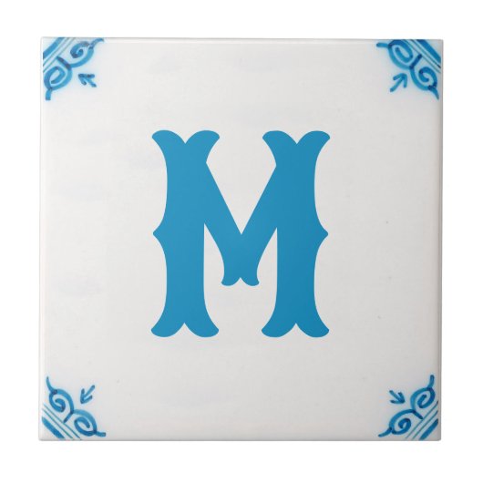 gepersonaliseerde monogram Blauwe delft-tegel Tegeltje (Voorkant)