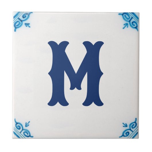 gepersonaliseerde monogram Blauwe delft-tegel Tegeltje (Voorkant)