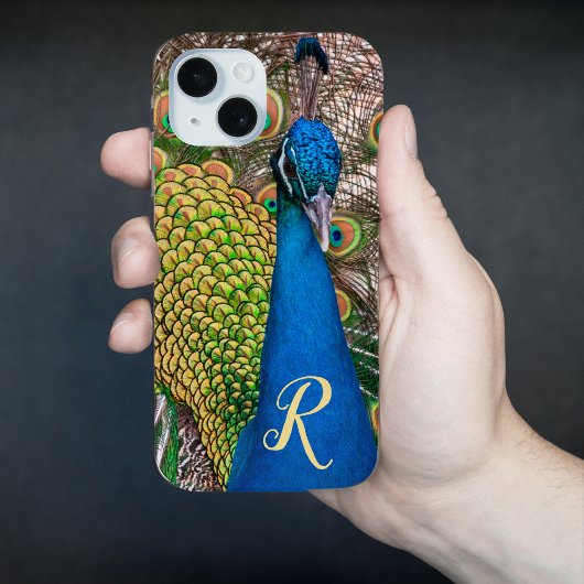 Gepersonaliseerde Monogram Blauwe Peacock Foto Case-Mate iPhone Case