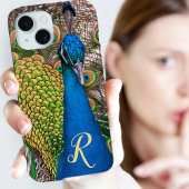 Gepersonaliseerde Monogram Blauwe Peacock Foto Case-Mate iPhone Case