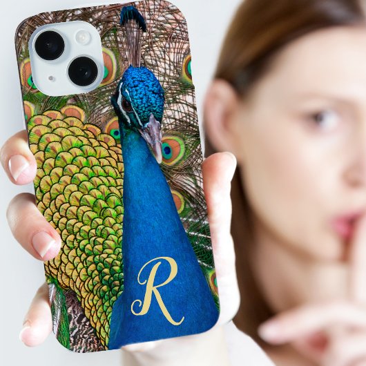 Gepersonaliseerde Monogram Blauwe Peacock Foto Case-Mate iPhone Case