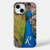Gepersonaliseerde Monogram Blauwe Peacock Foto Case-Mate iPhone Case (Achterkant)