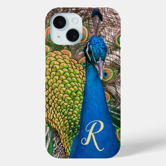 Gepersonaliseerde Monogram Blauwe Peacock Foto Case-Mate iPhone Case (Achterkant)