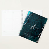 Gepersonaliseerde Monogram Blauwgroen Zilveren Aga Planner (Display)