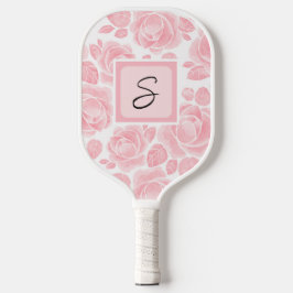 Gepersonaliseerde Monogram Bloemen Roos Roze Pickleball Paddle